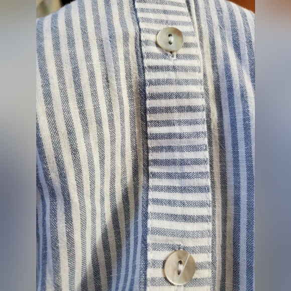 Symple NYC Linen Cotten Blend Button Down Long Sleeve Striped Shirt - Picture 3 of 5